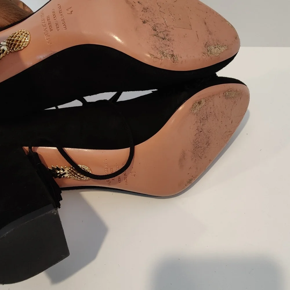 Aquazzura Black Suede Tassel Accents Pumps